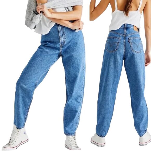 LEVI'S X FREE PEOPLE High Loose Tapered Jeans Hold My Purse Med Blue Wash - Picture 1 of 15